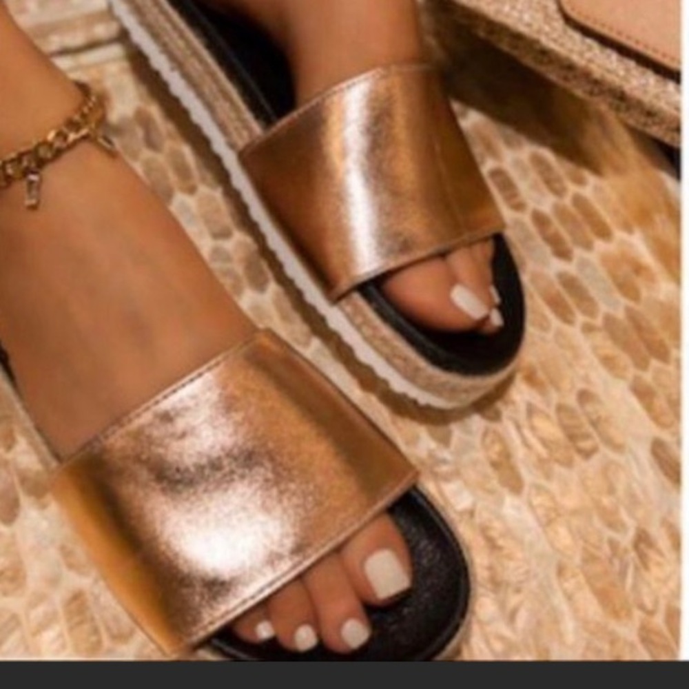 Rose gold faux leather slides